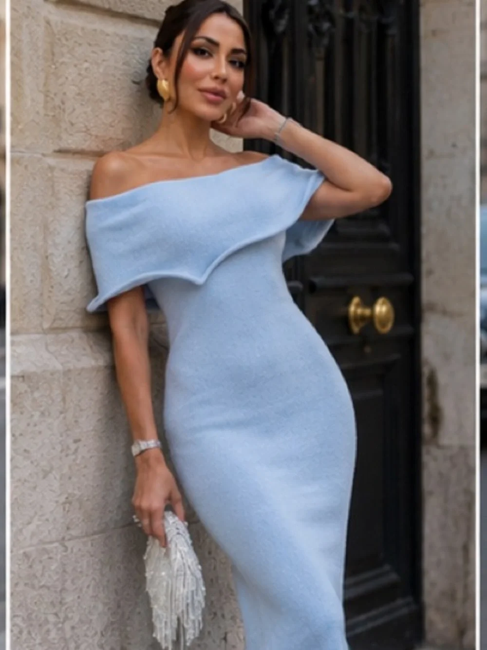 Meshki Light Blue Off-Shoulder Ruffle Midi Dress - Picture 4 of 7
